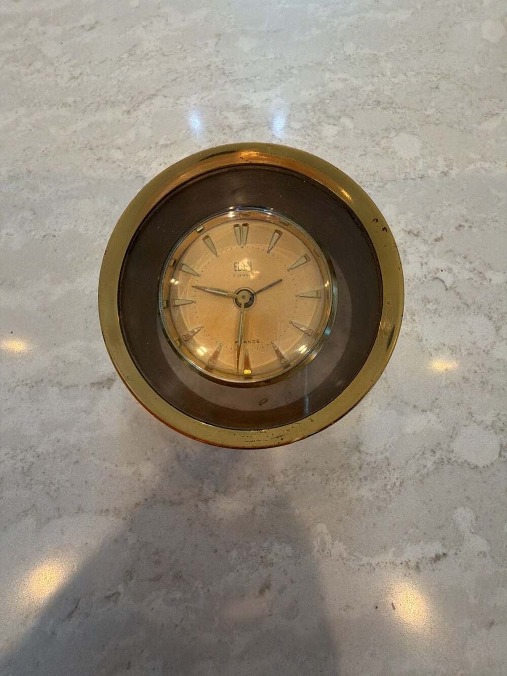 Vintage Elgin 7 Jewels Mechanical Alarm Desk Clock Made in France